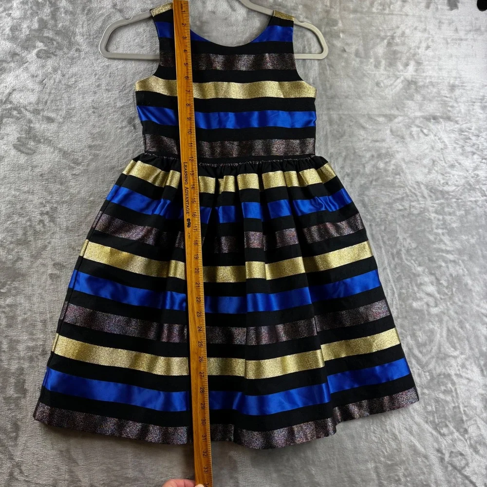 Gymboree Dressed Up Dress Girls‎ 8 Blue Gold Metallic Striped Party (1714)